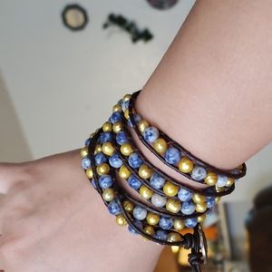 Lazuli and gold lab pearl wrap